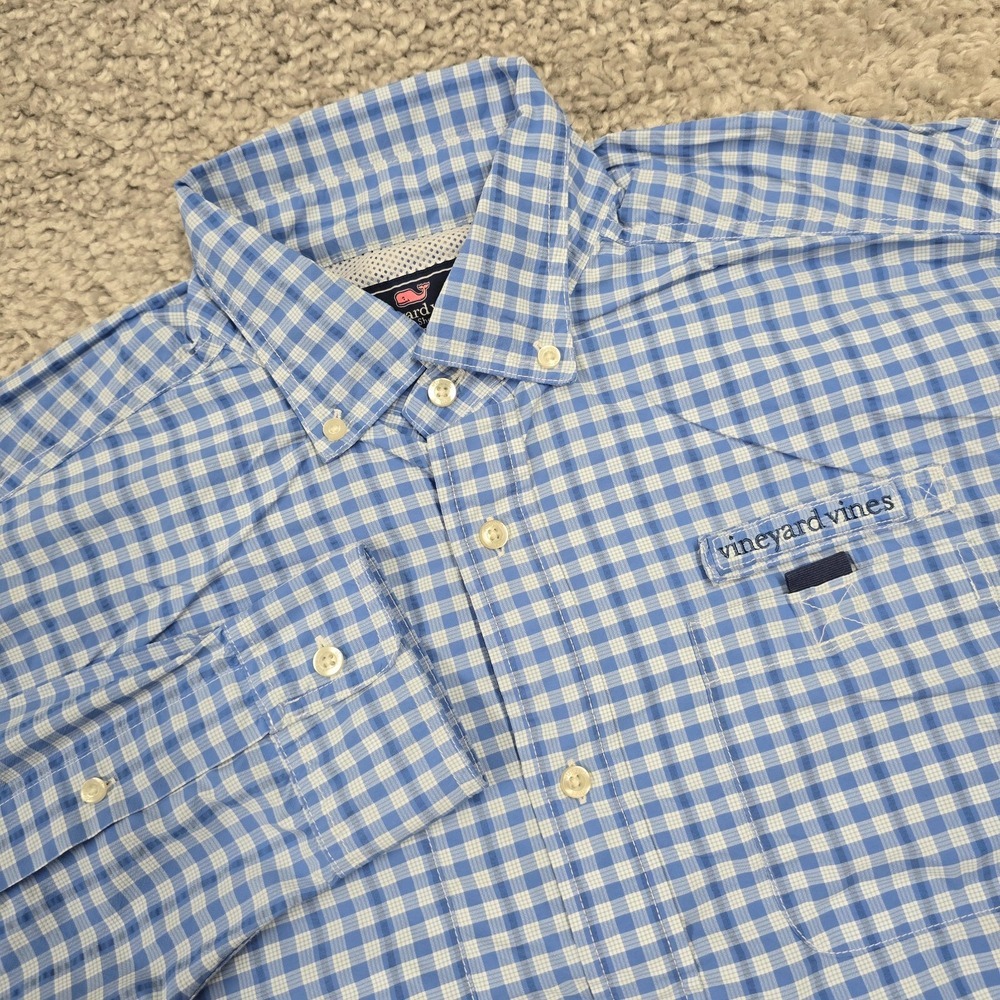 Vineyard Vines Mens Medium Blue Plaid Harbor Shirt Lightweight Vented